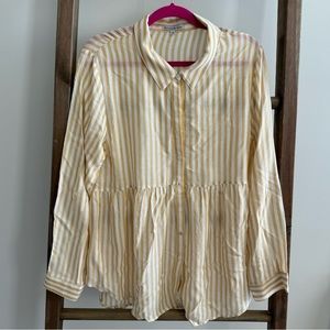 See and Be Seen Yellow and White Striped Large Long Sleeve Button Down Shirt